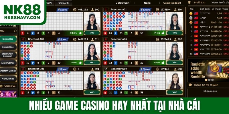 Nhiều game casino hay nhất tại nhà cái